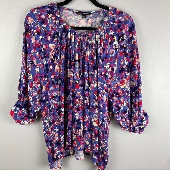 ZAC & Rachel Purple Pink Floral Boho 3/4 Sleeve Blouse Large - Picture 2 of 9